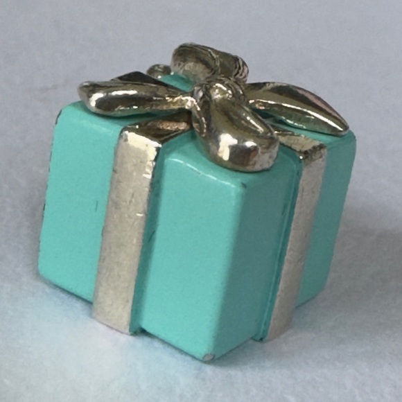 Tiffany & Co. Sterling Gift Box Present Blue Enamel Charm Pendant - Germany - Picture 2 of 8